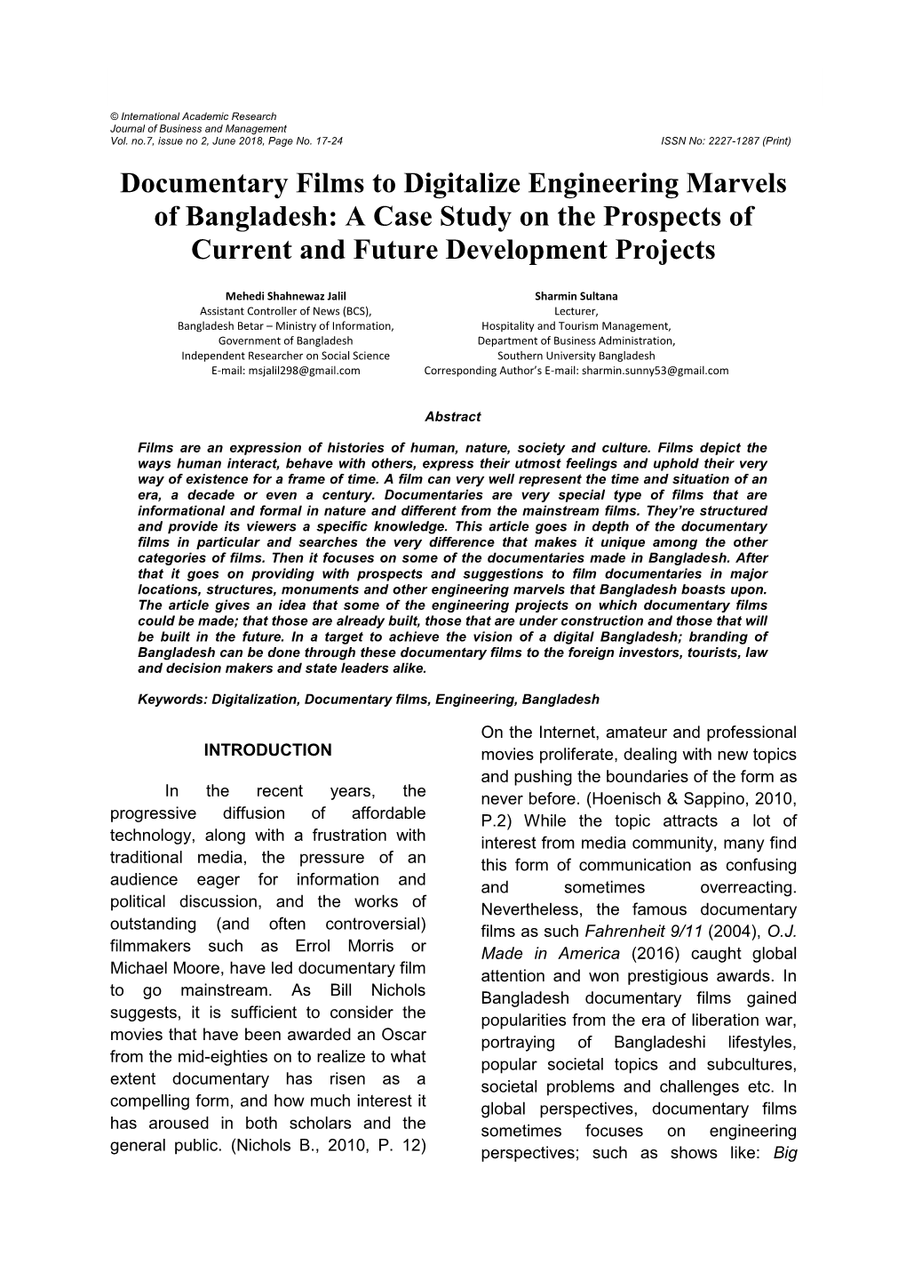 Documentary Films to Digitalize Engineering Marvels of Bangladesh: a Case Study on the Prospects of Current and Future Development Projects