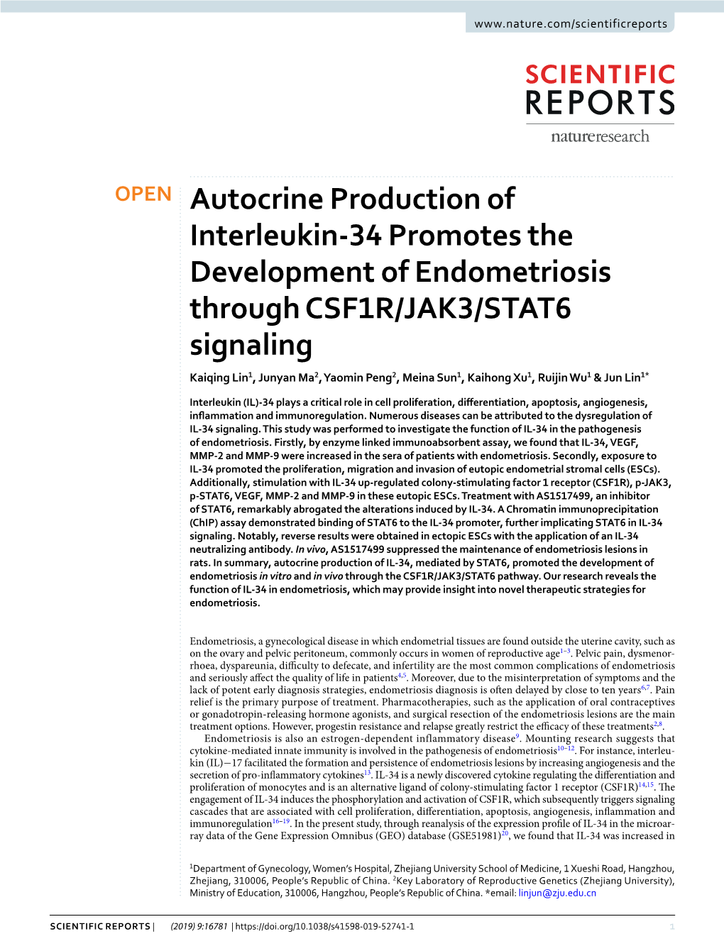 Autocrine Production of Interleukin-34 Promotes the Development Of