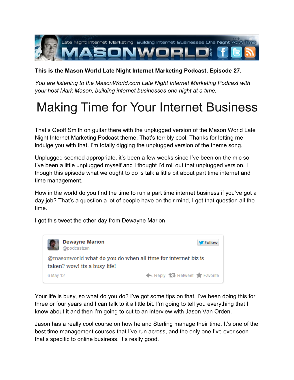 This Is the Mason World Late Night Internet Marketing Podcast, Episode 27