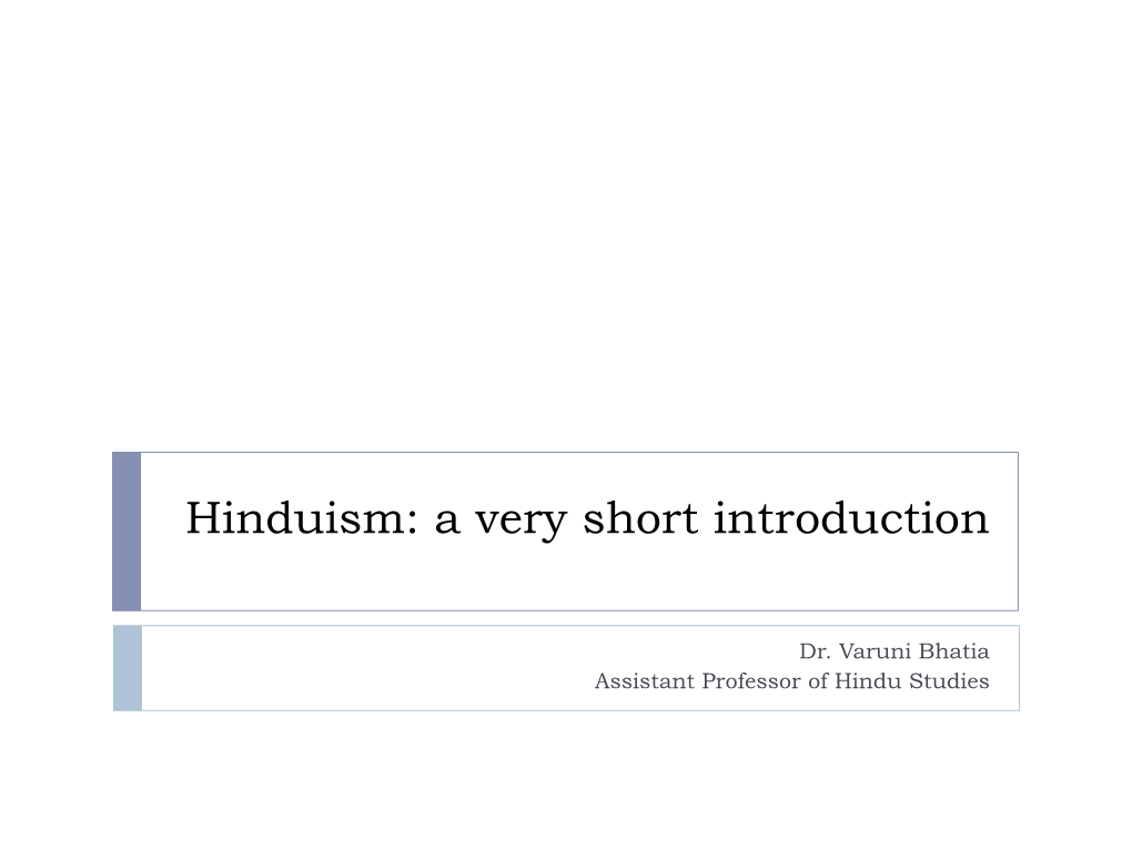 Hinduism: a Very Short Introduction