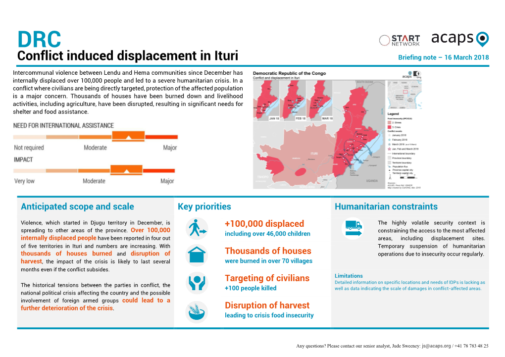 Conflict Induced Displacement in Ituri Briefing Note – 16 March 2018