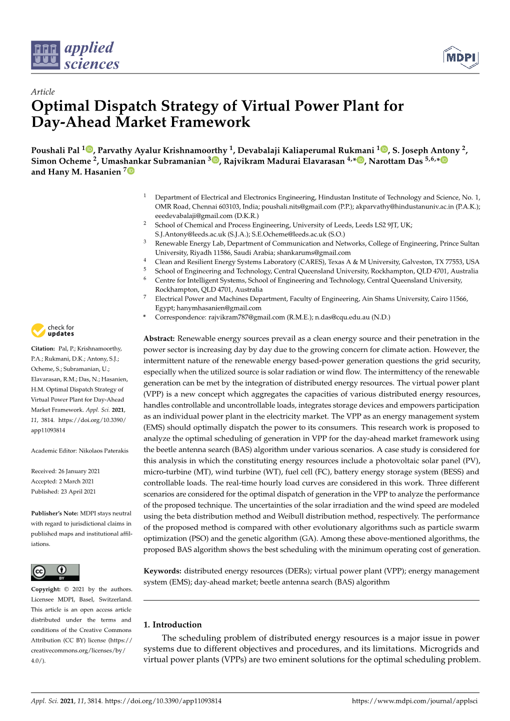 Optimal Dispatch Strategy of Virtual Power Plant for Day-Ahead Market Framework