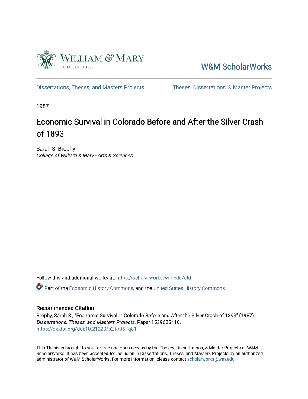 Economic Survival in Colorado Before and After the Silver Crash of 1893