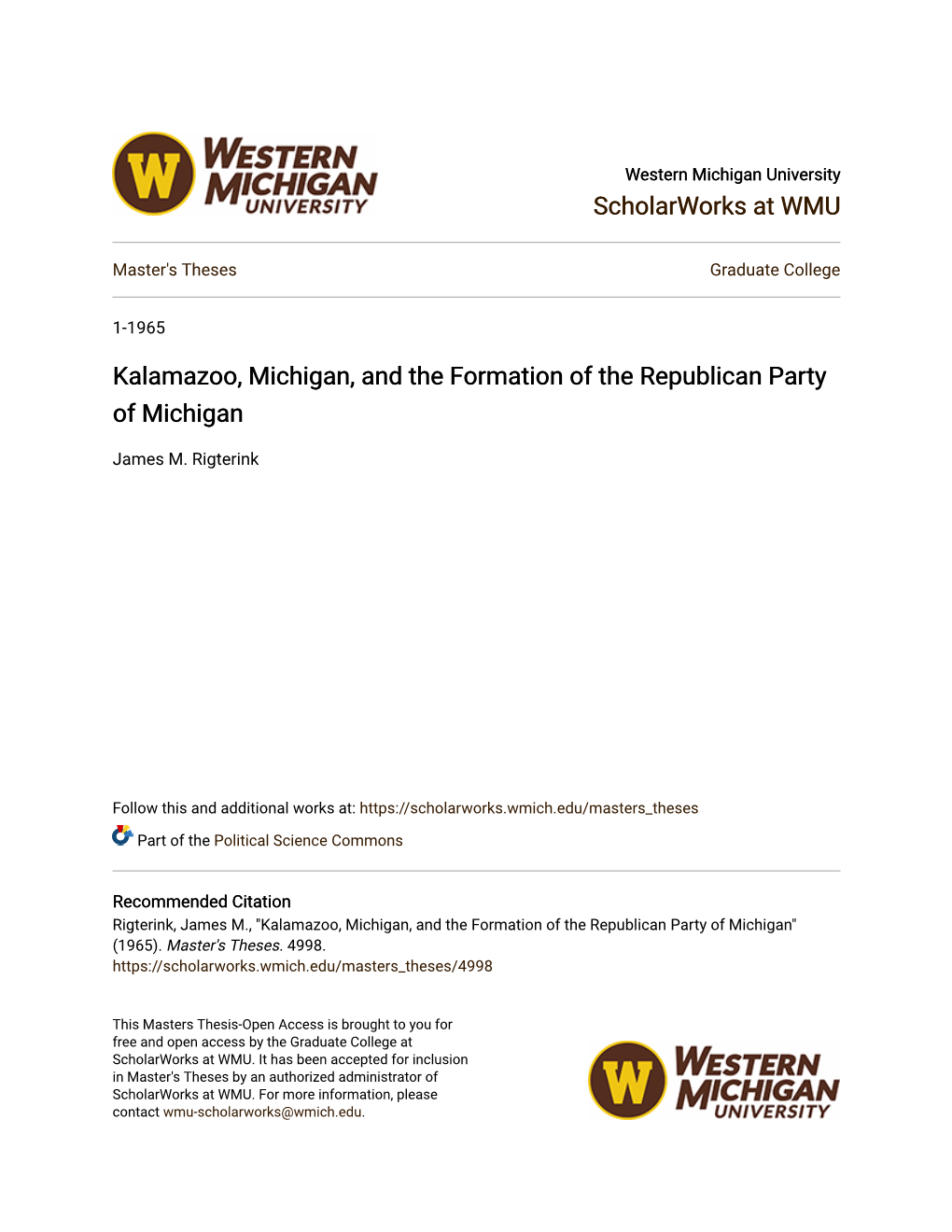 Kalamazoo, Michigan, and the Formation of the Republican Party of Michigan