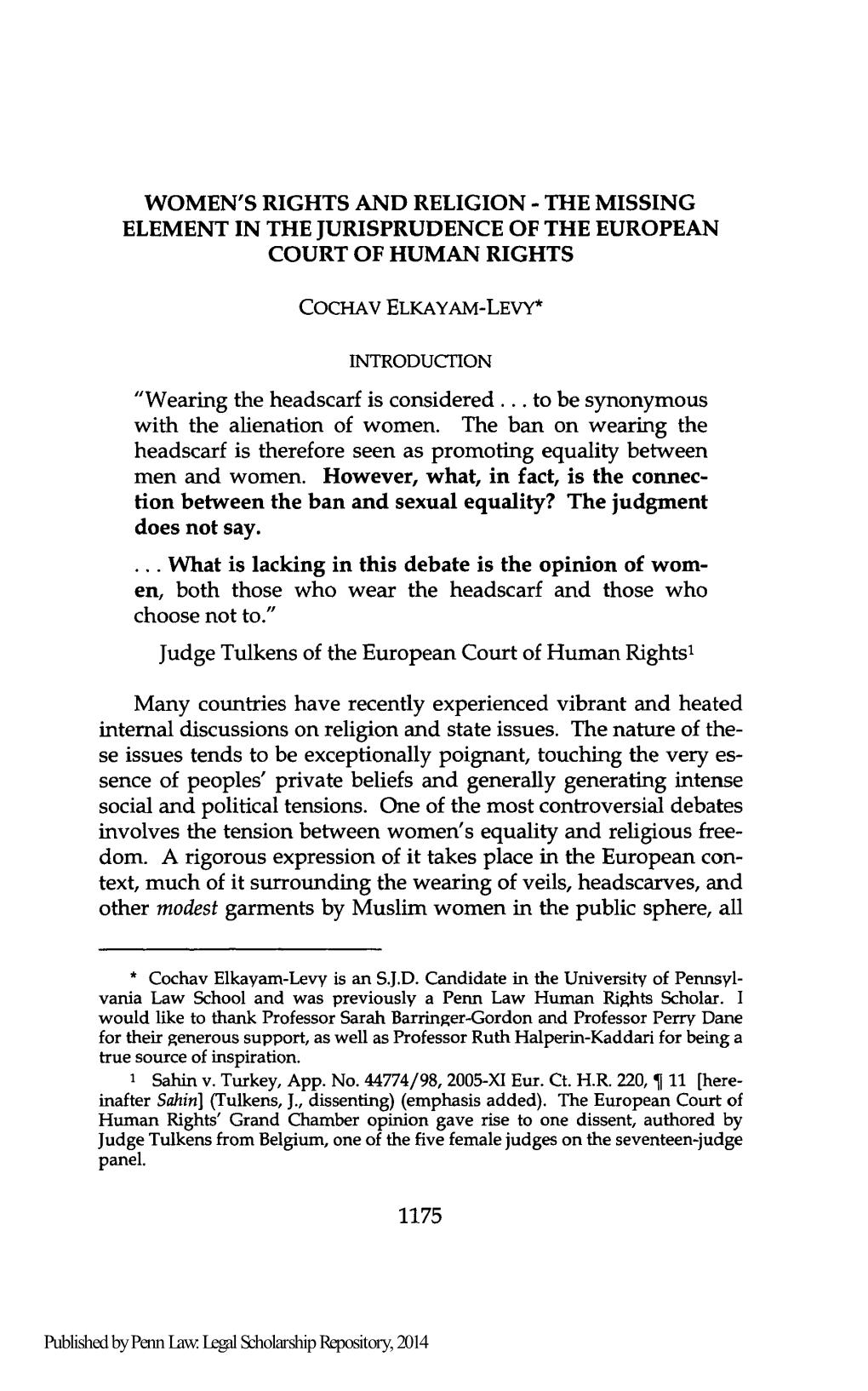 Women's Rights and Religion - the Missing Element in the Jurisprudence of the European Court of Human Rights