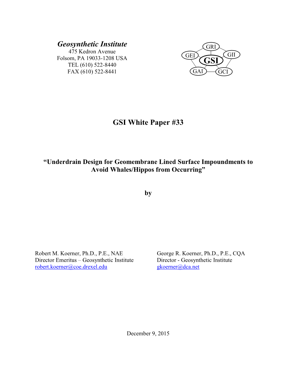 GSI White Paper #33 Geosynthetic Institute