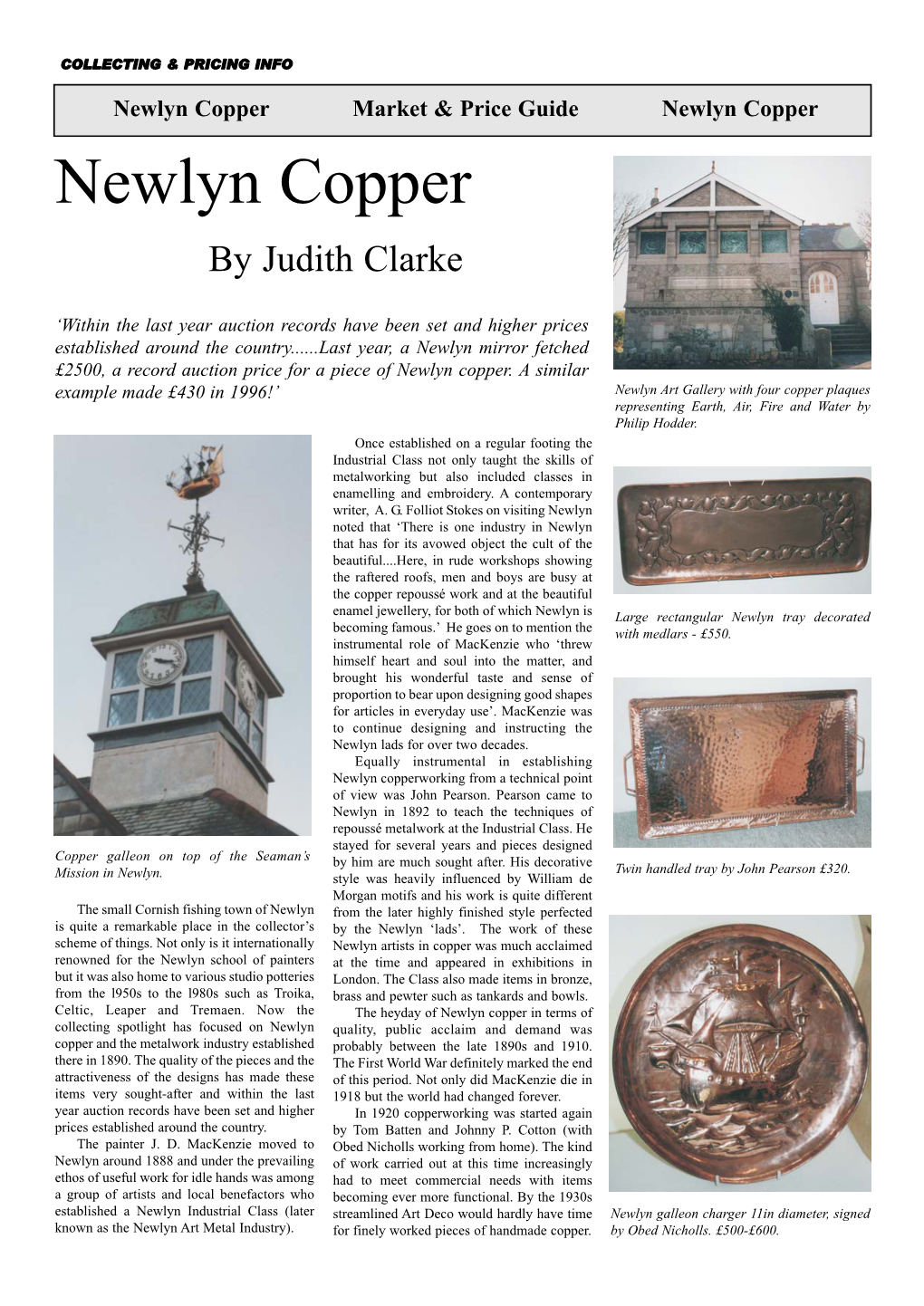 Newlyn Copper Market & Price Guide Newlyn Copper Newlyn Copper by Judith Clarke