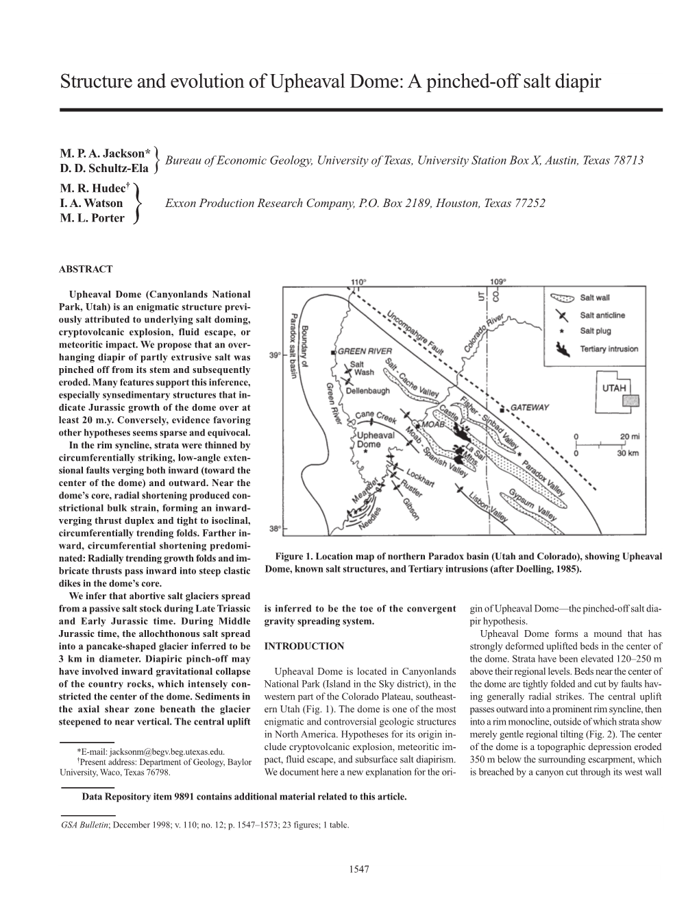 Structure and Evolution of Upheaval Dome: a Pinched-Off Salt Diapir