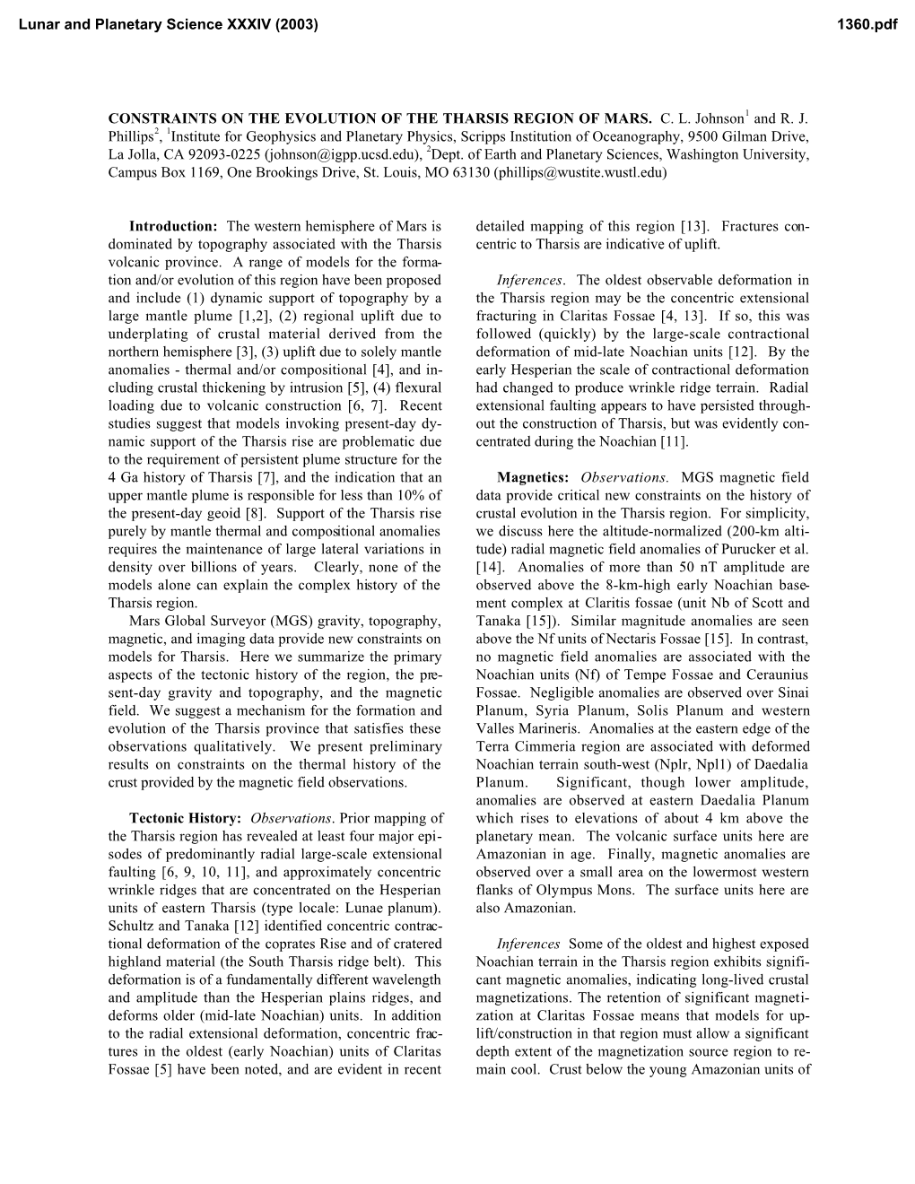 Constraints on the Evolution of the Tharsis Region of Mars