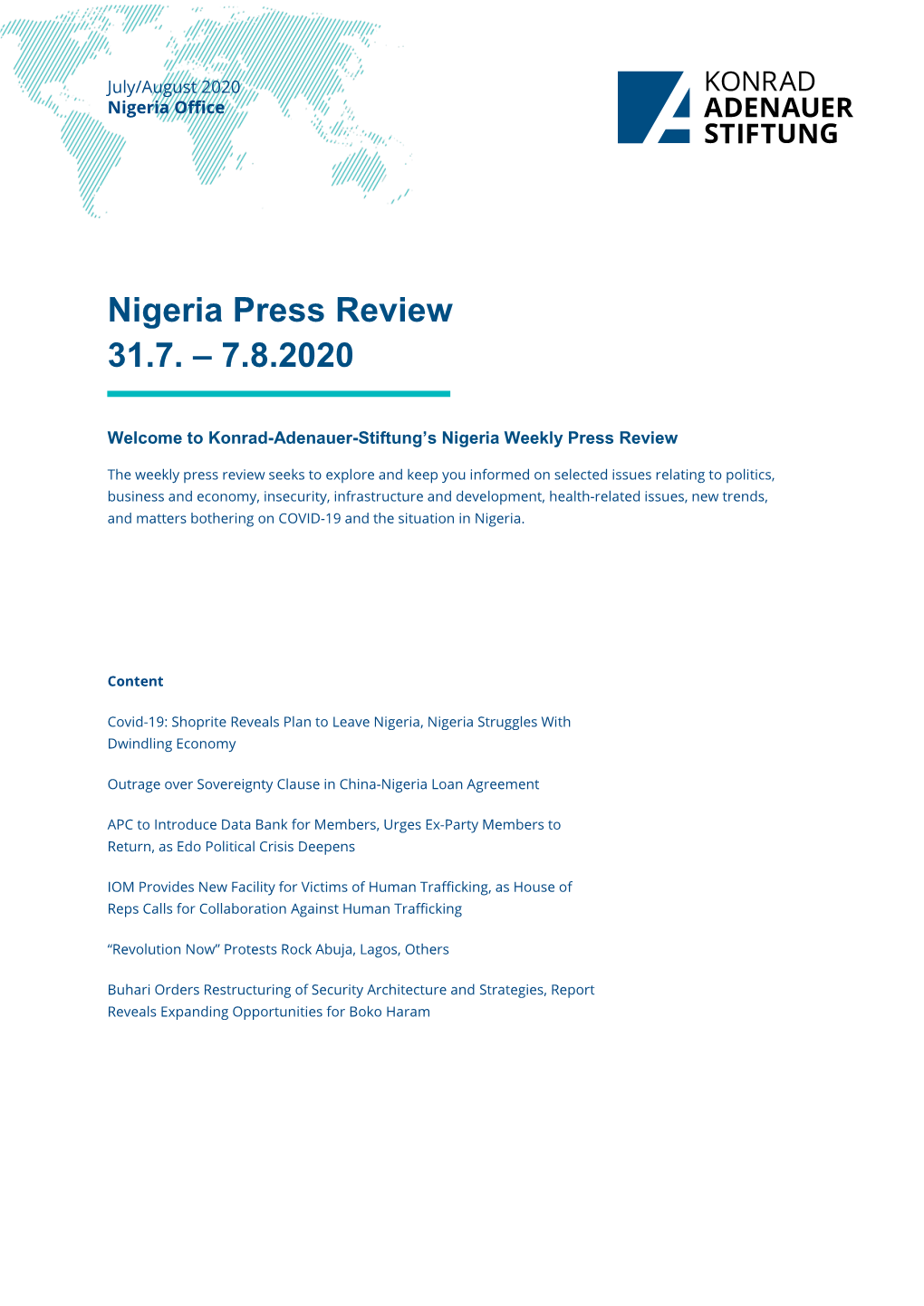 Nigeria Press Review 31.7. – 7.8.2020