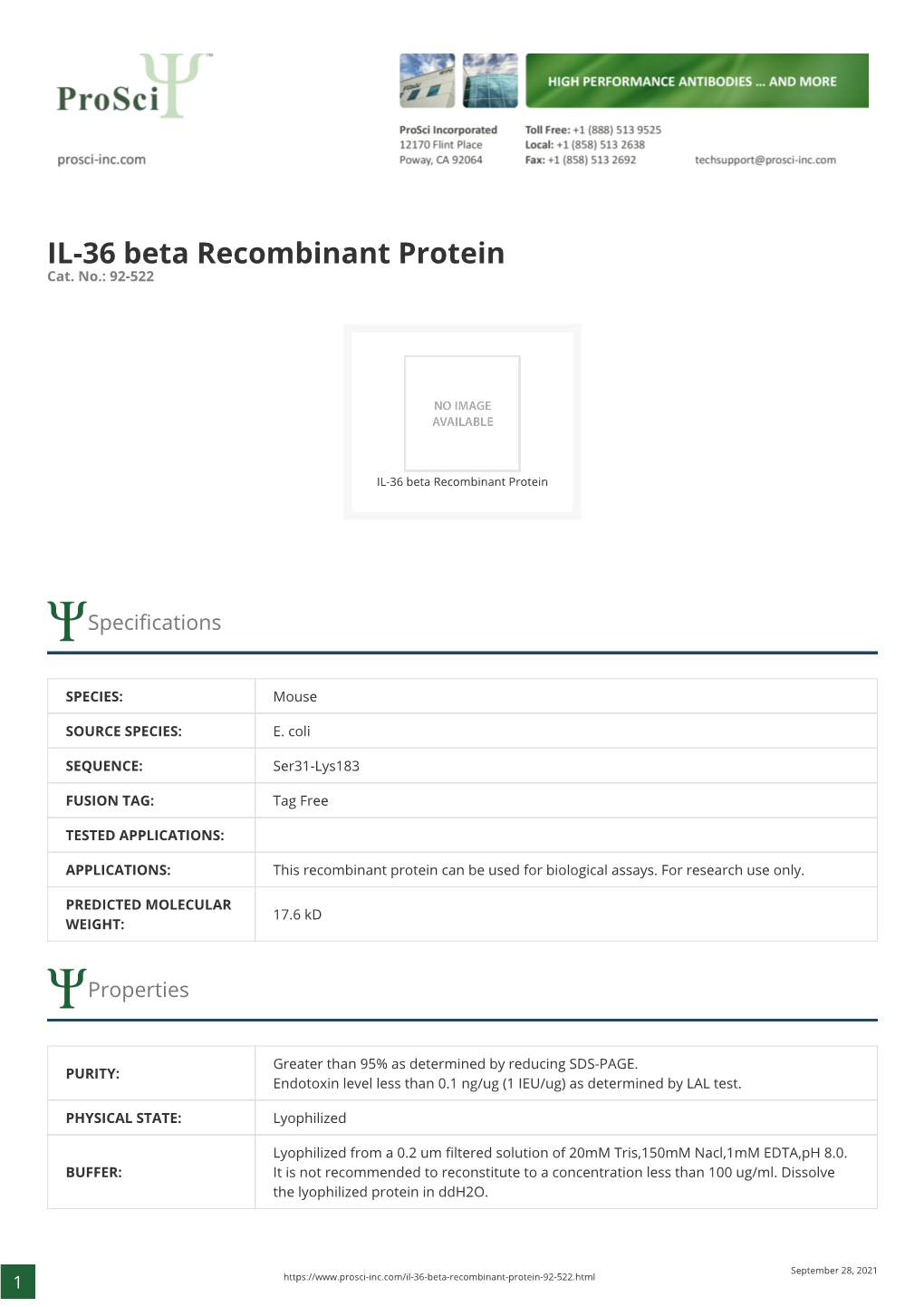 IL-36 Beta Recombinant Protein Cat