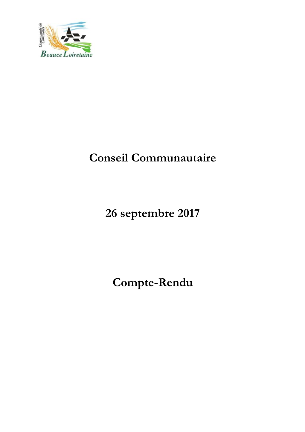 Conseil Communautaire 26 Septembre 2017 Compte-Rendu