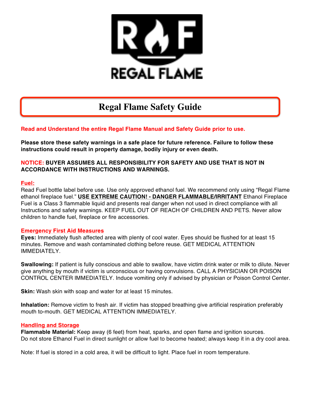 Regal Flame Safety Guide