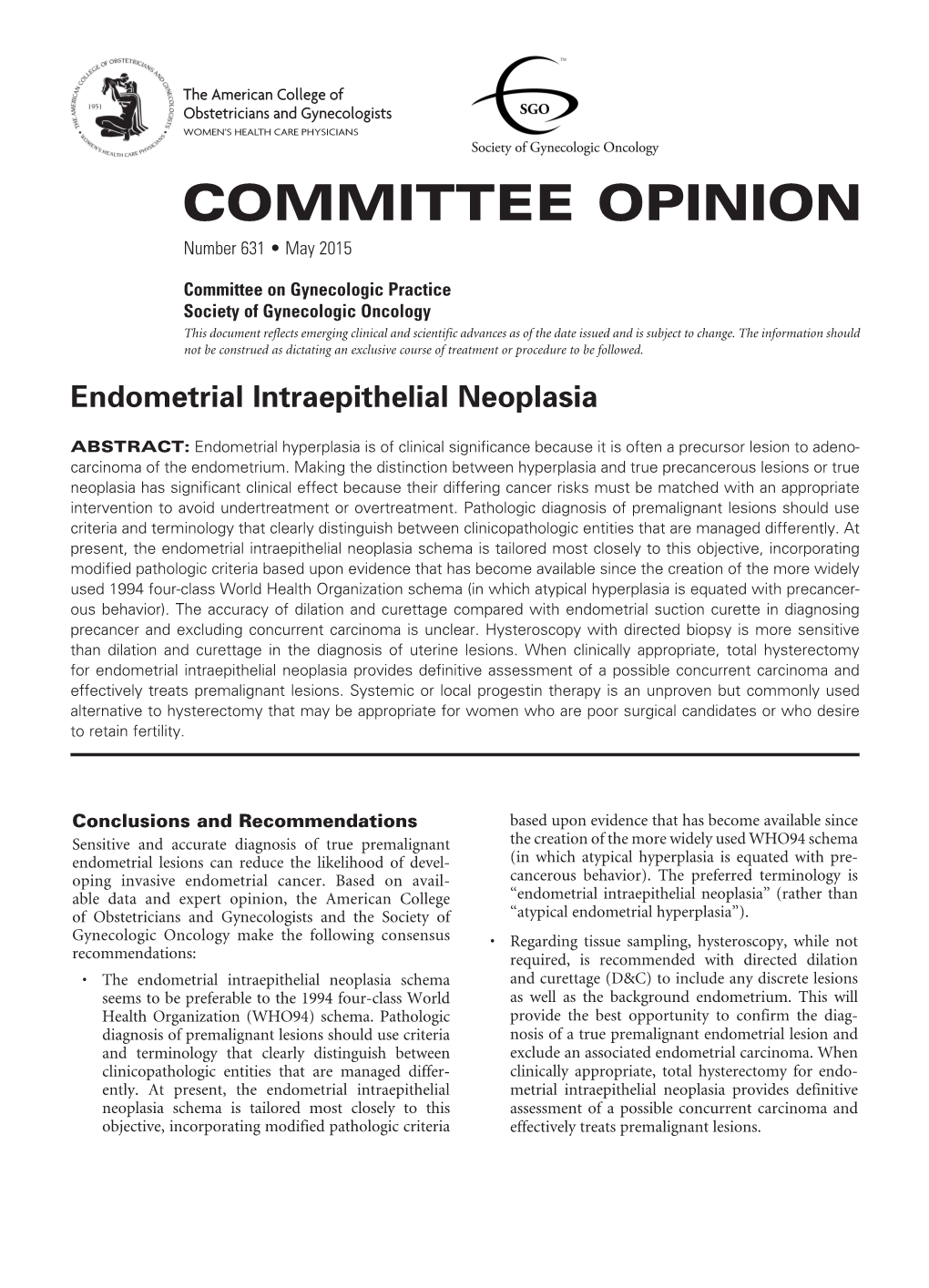 Endometrial Intraepithelial Neoplasia