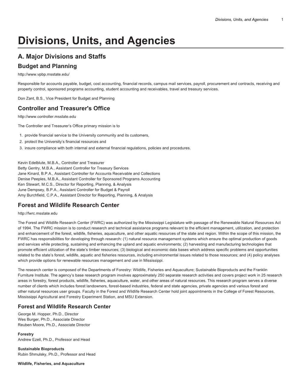 Divisions, Units, and Agencies 1