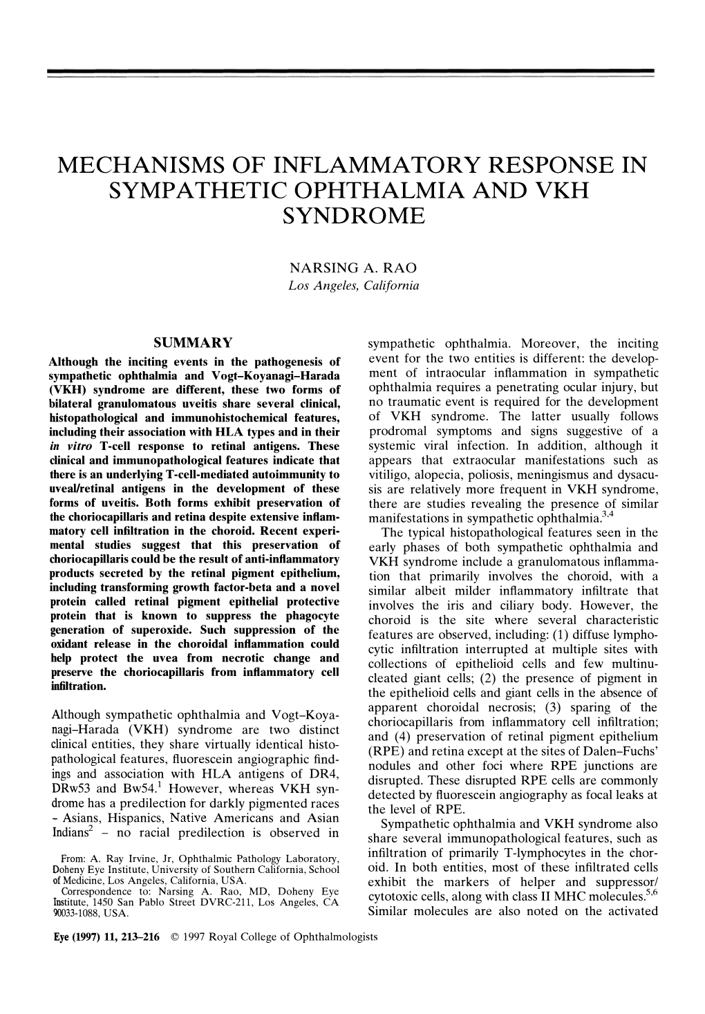 Mechanisms of Inflammatory Response in Sympathetic Ophthalmia and Vkh Syndrome