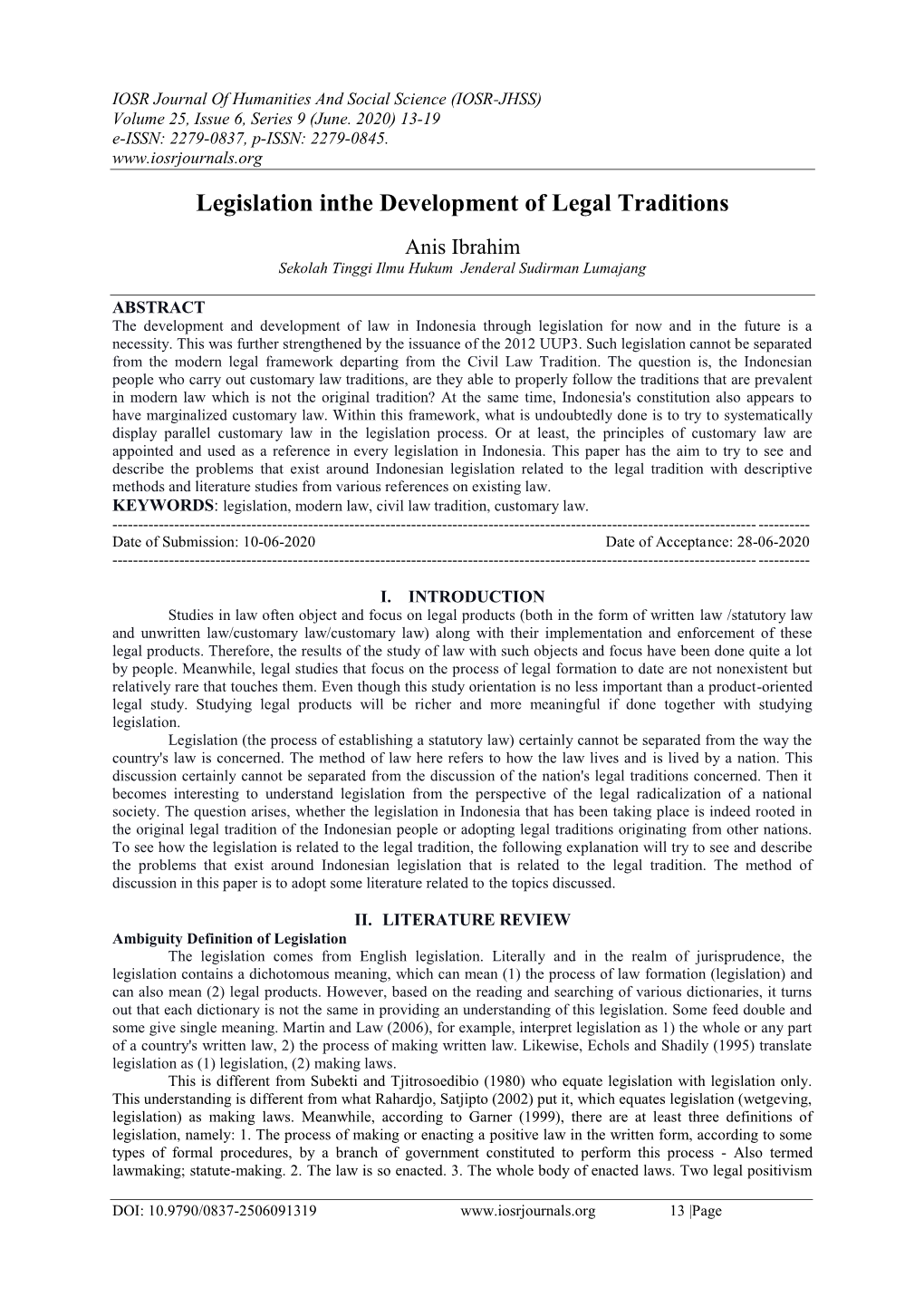 Legislation Inthe Development of Legal Traditions