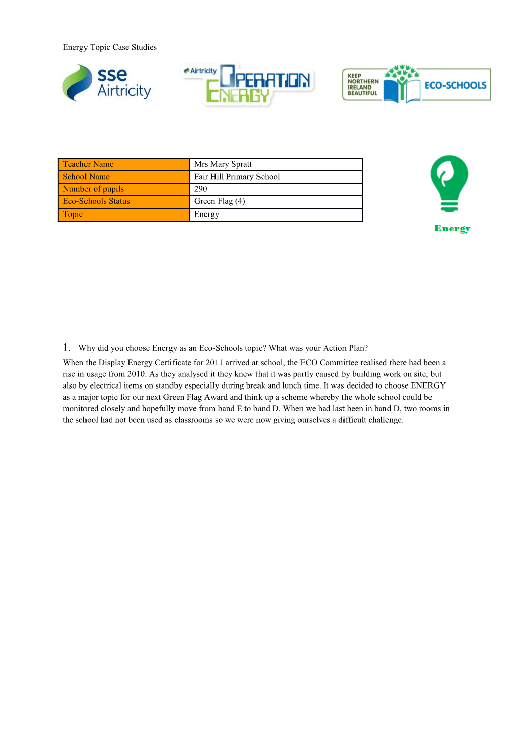 Energy Topic Case Studies