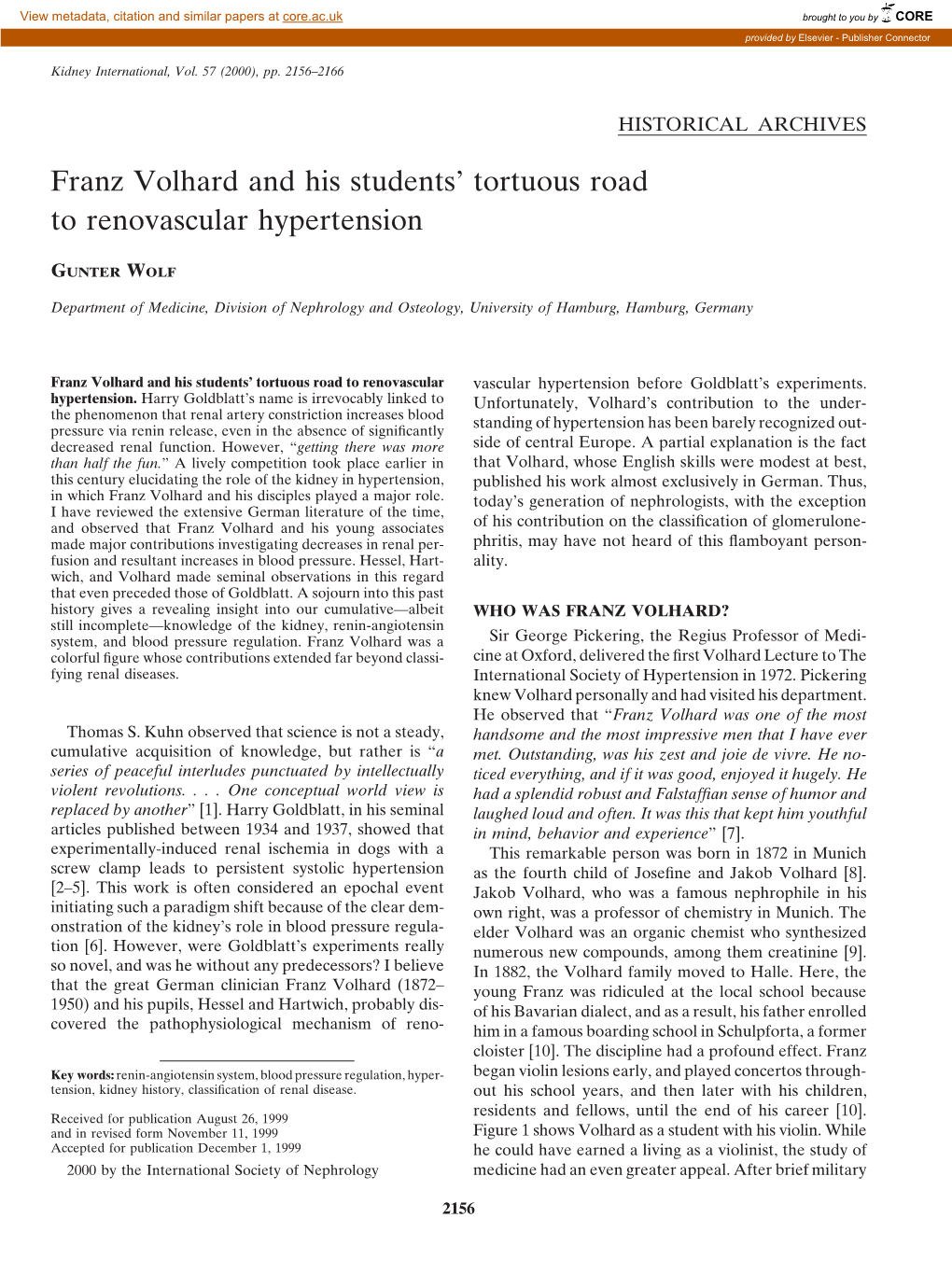 Franz Volhard and His Students' Tortuous Road to Renovascular