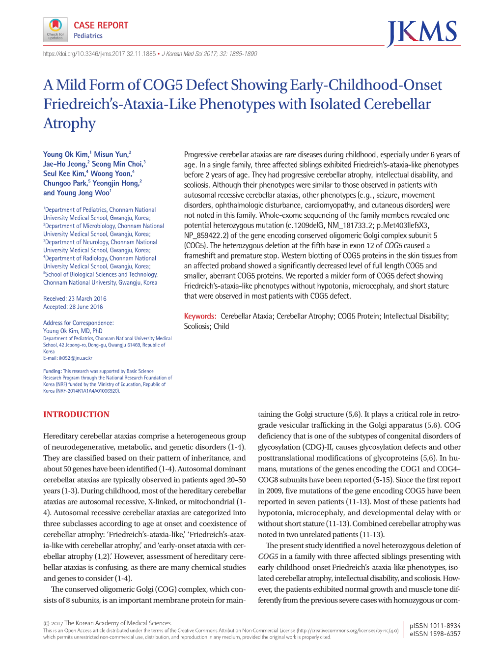 A Mild Form of COG5 Defect Showing Early-Childhood-Onset Friedreich's