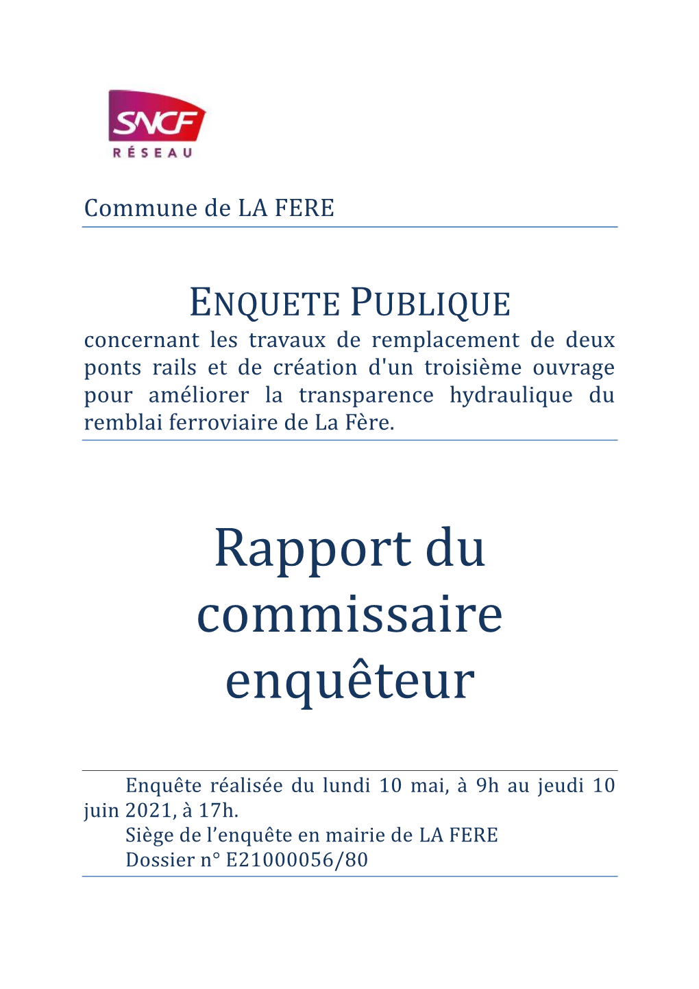 Rapport Du Commissaire Enque Teur