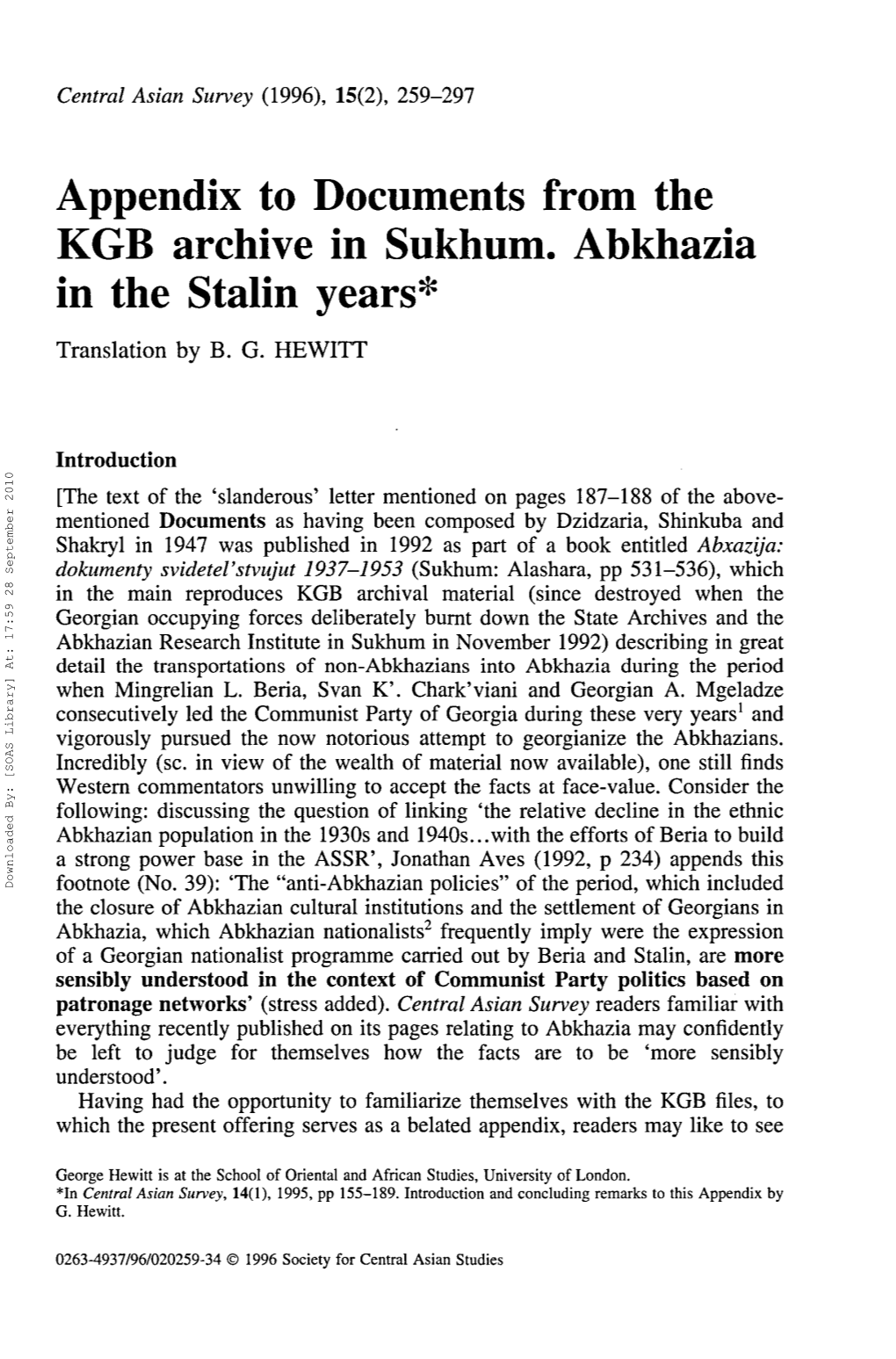 Appendix to Documents from the KGB Archive in Sukhum