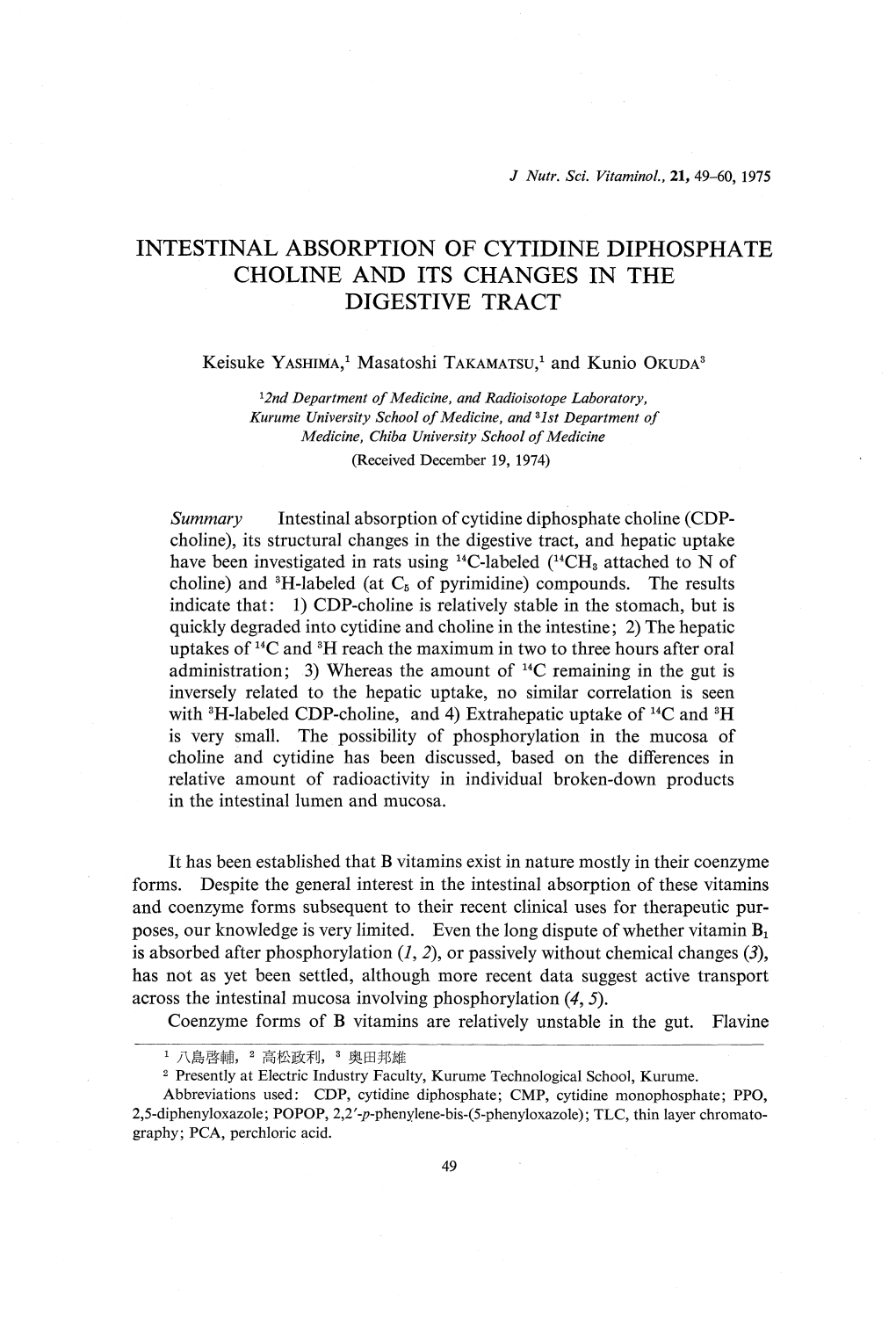 Intestinal Absorption of Cytidine Diphosphate Choline and Its Changes in the Digestive Tract