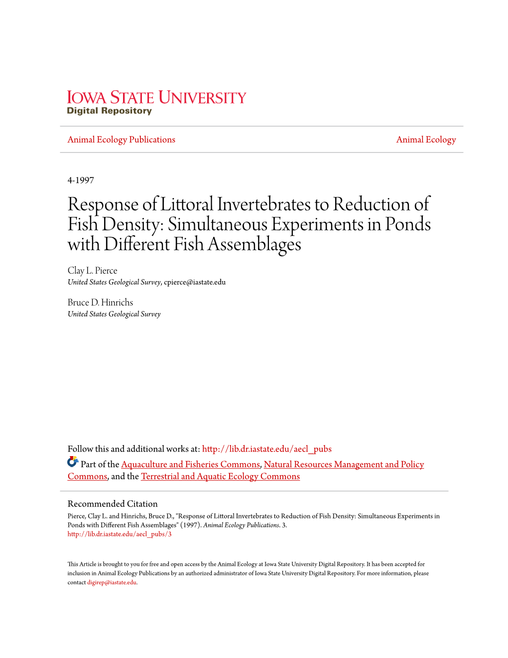 Response of Littoral Invertebrates to Reduction of Fish Density: Simultaneous Experiments in Ponds with Different Fish Assemblages Clay L