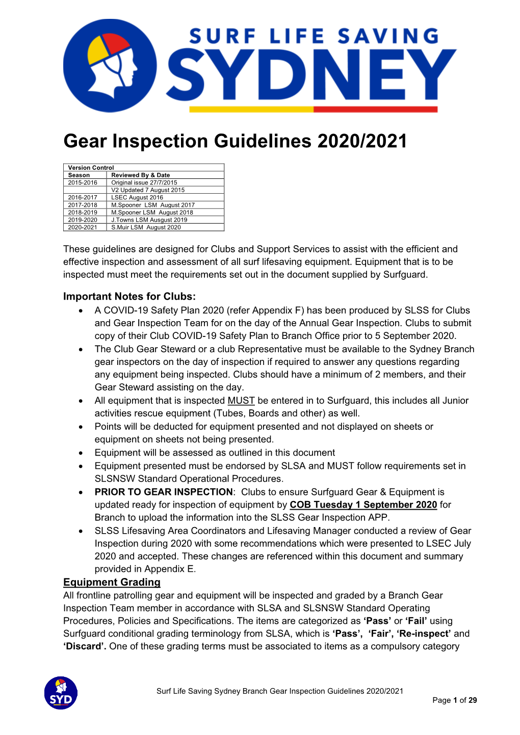 Gear Inspection Guidelines 2020/2021