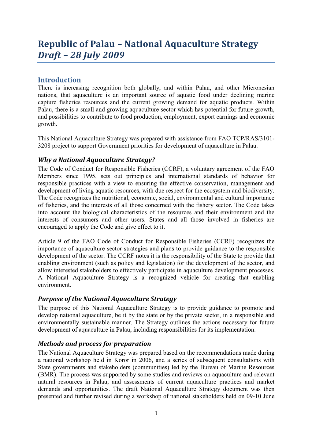 National Aquaculture Strategy Draft – 28 July 2009