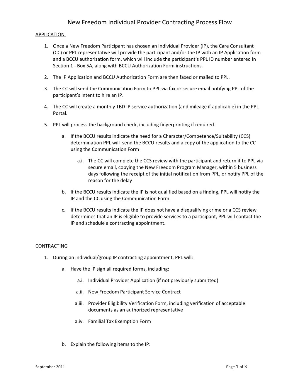 New Freedom Individual Provider Contracting Process Flow