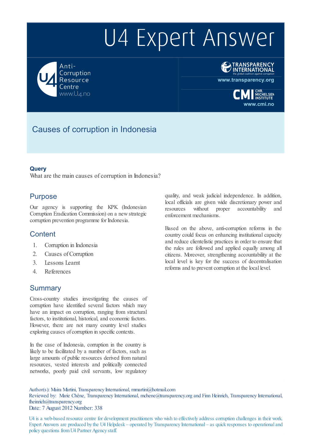 Causes of Corruption in Indonesia, Transparency International