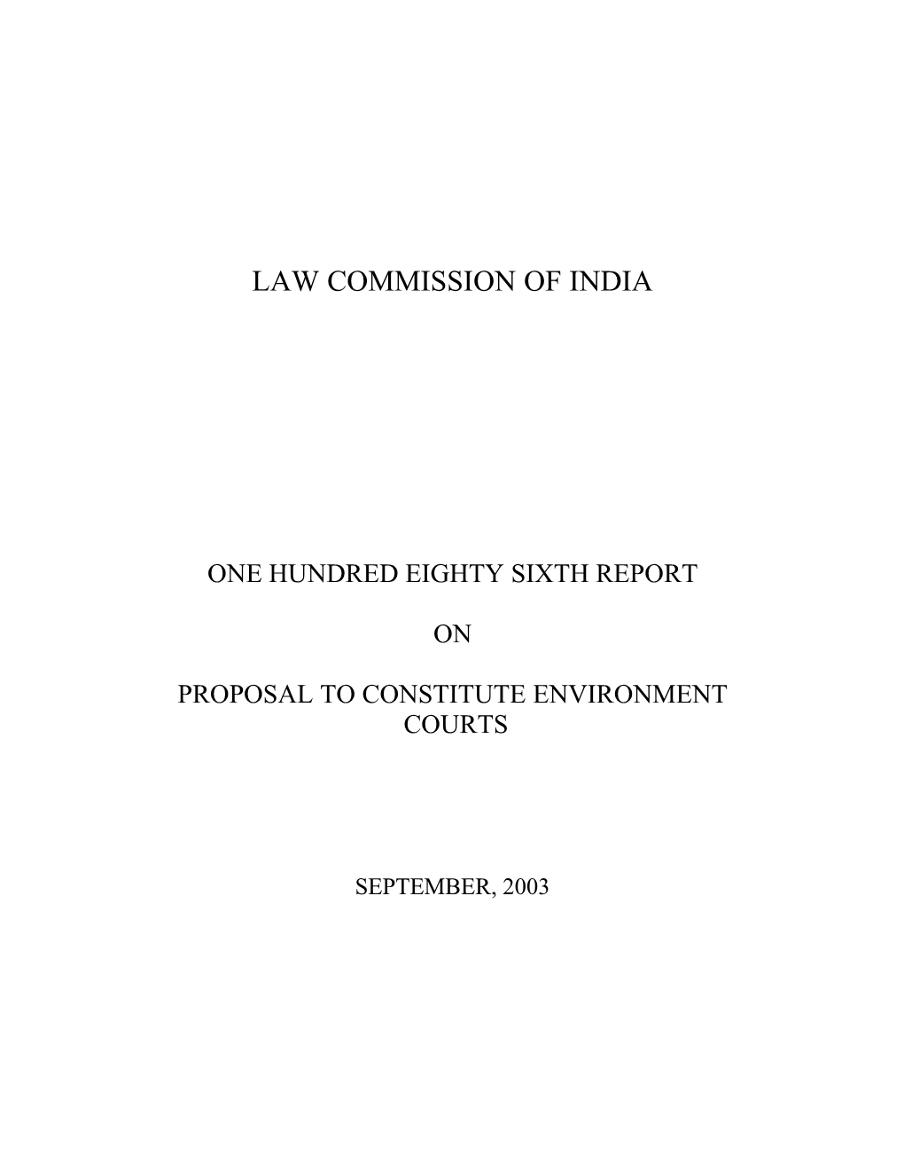 186Th Report of the Law Commission on ‘Proposal to Constitute Environment Courts’