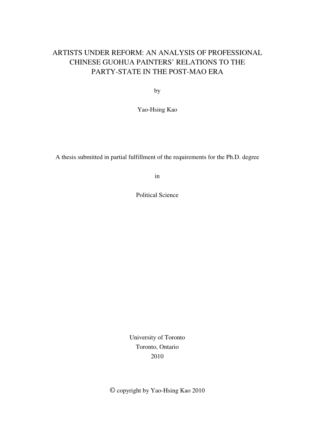 Artists Under Reform: an Analysis of Professional Chinese Guohua Painters’ Relations to the Party-State in the Post-Mao Era