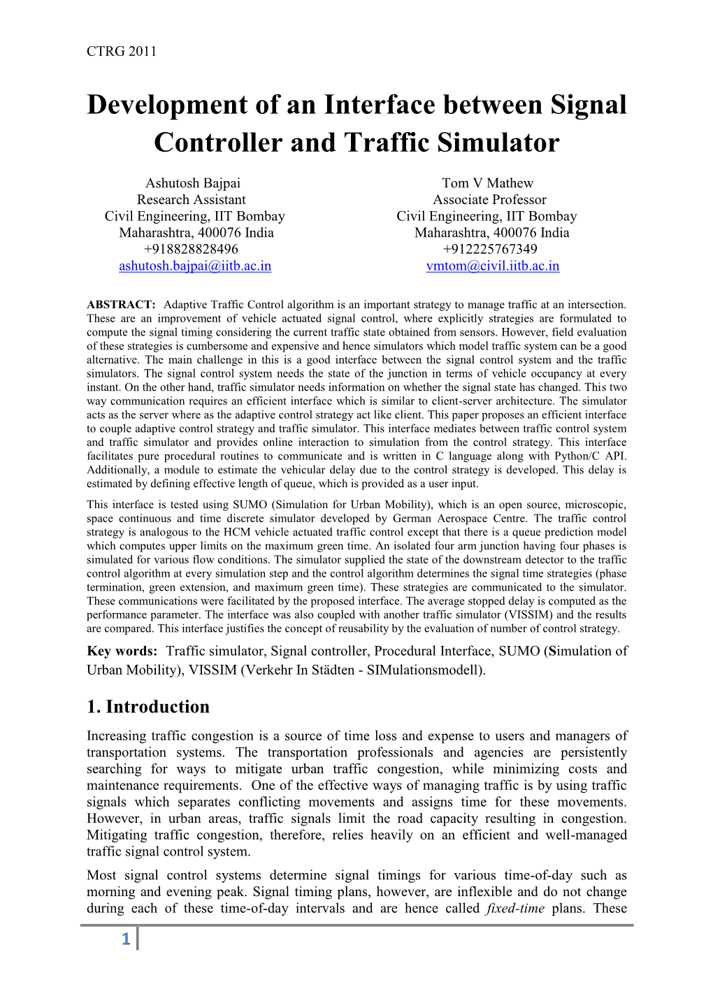 Development of an Interface Between Signal Controller and Traffic Simulator