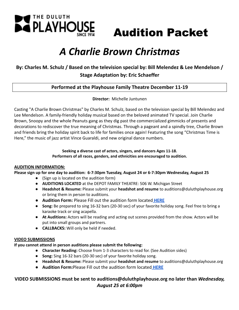 Charlie Brown Audition Packet