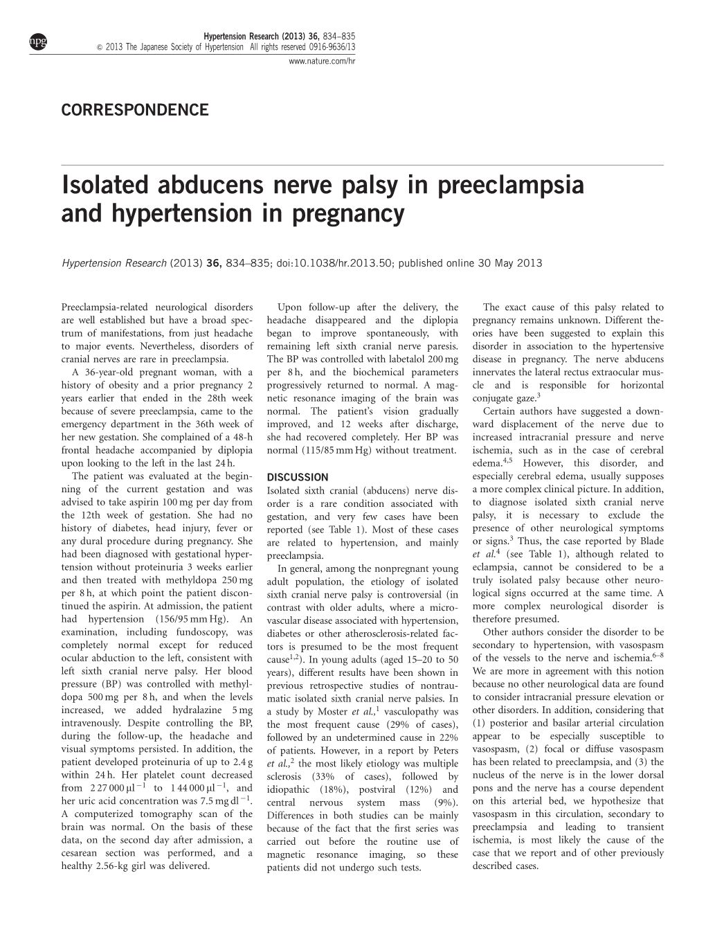 Isolated Abducens Nerve Palsy in Preeclampsia and Hypertension in Pregnancy
