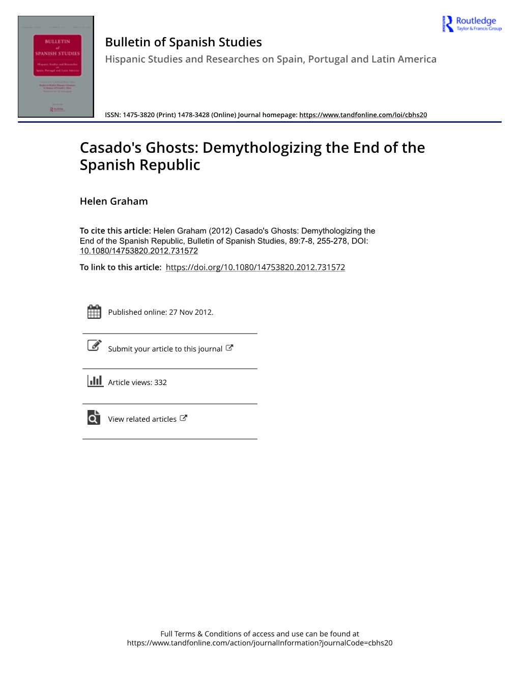 Casado's Ghosts: Demythologizing the End of the Spanish Republic