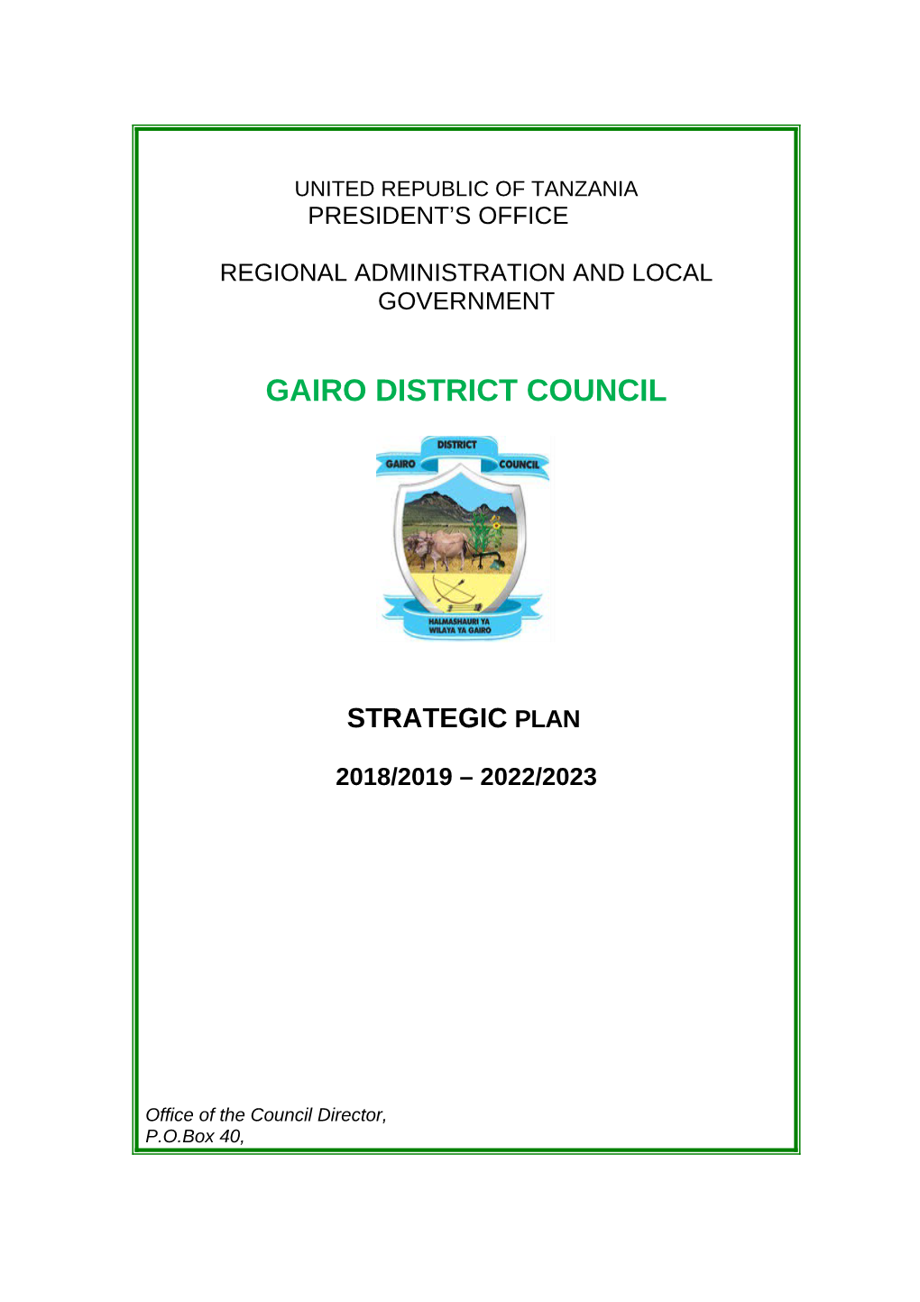 Gairo District Council Strategic Plan 2018/2019