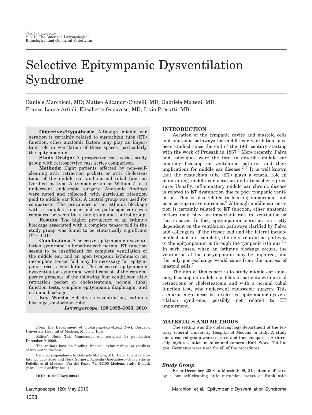 Selective Epitympanic Dysventilation Syndrome