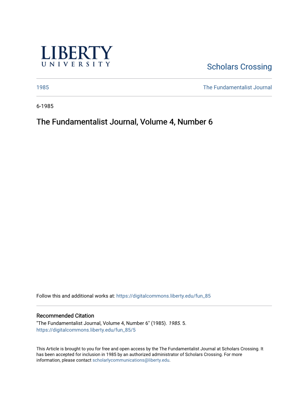The Fundamentalist Journal, Volume 4, Number 6