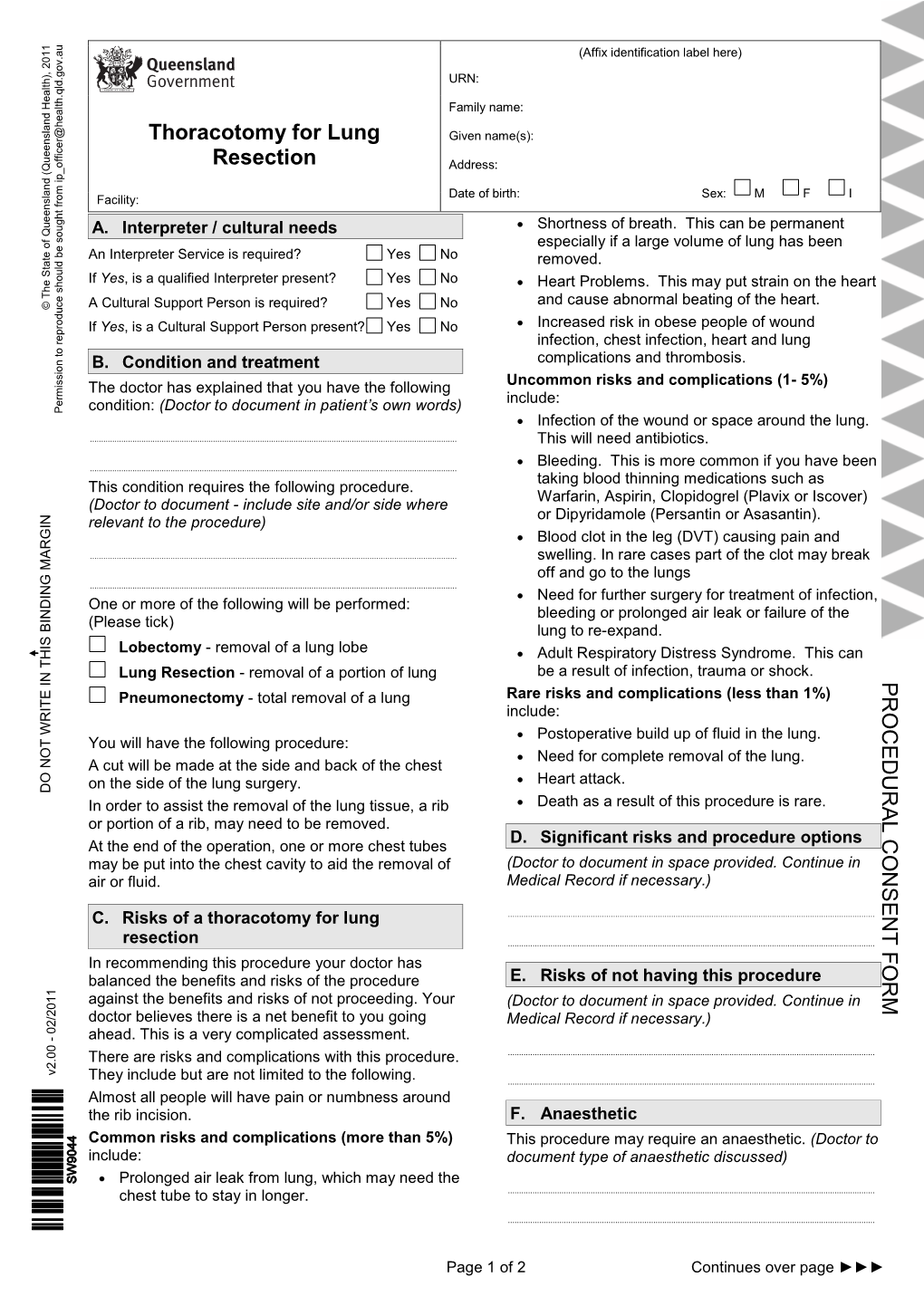 Thoracotomy for Lung Resection Procedural Consent and Patient