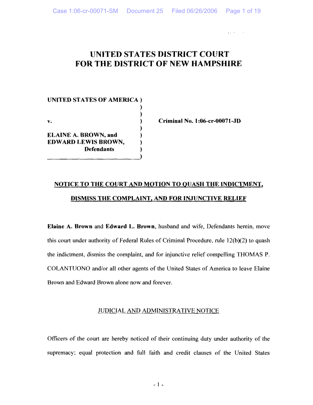 United States District Court for the District of New Hampshir E