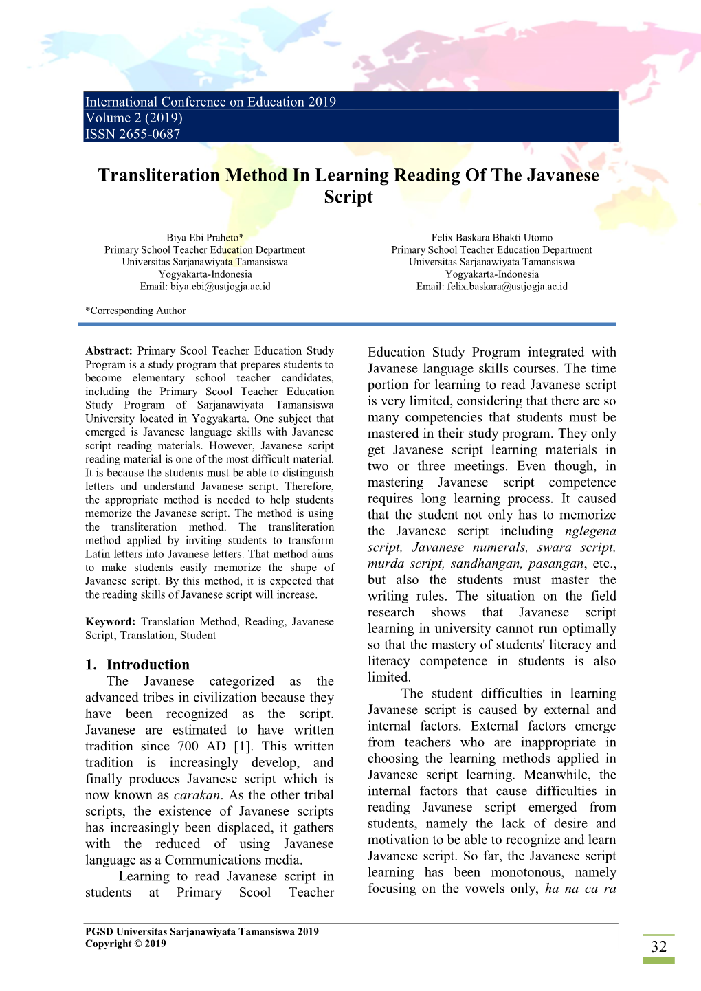 Transliteration Method in Learning Reading of the Javanese Script