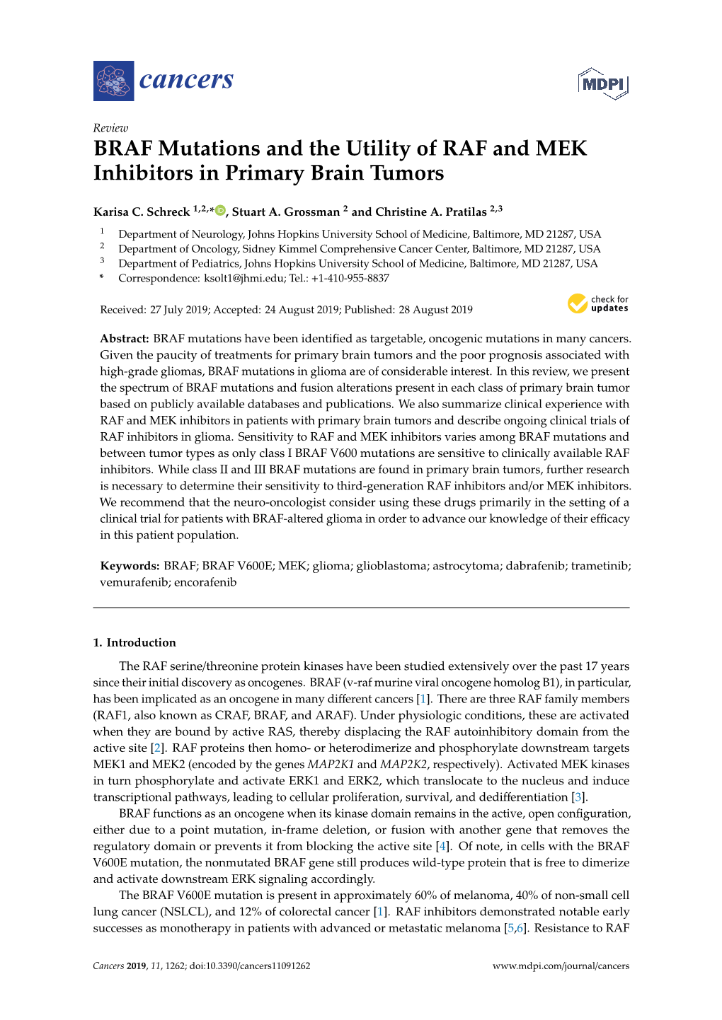 BRAF Mutations and the Utility of RAF and MEK Inhibitors in Primary Brain Tumors