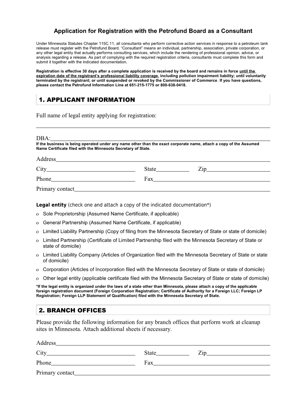 Application for Registration with the Petrofund Board As a Consultant