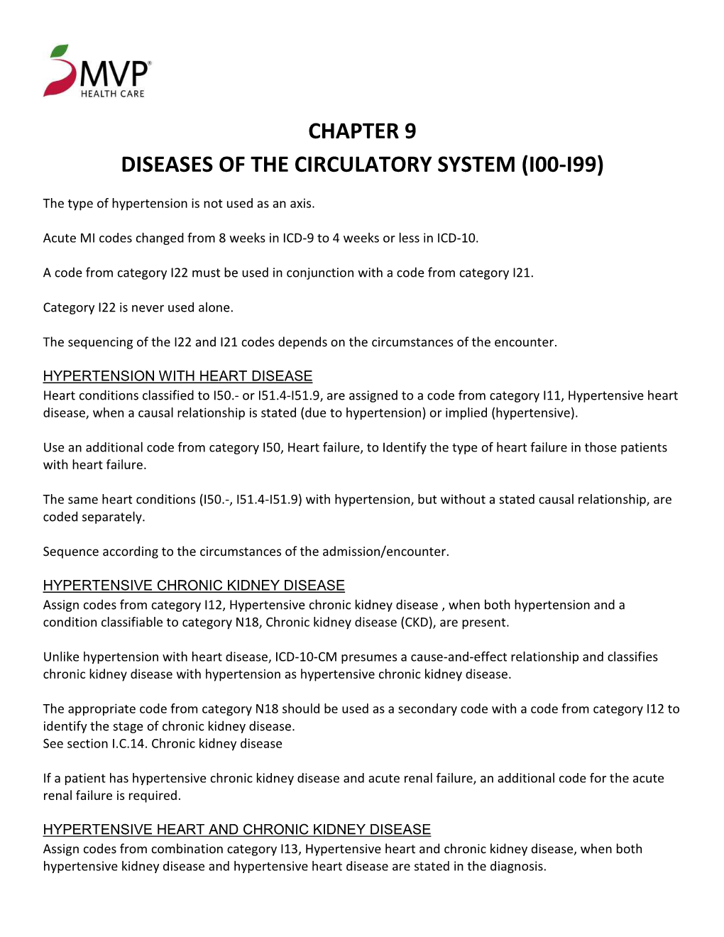 Chapter 9 Diseases of the Circulatory System (I00-I99)
