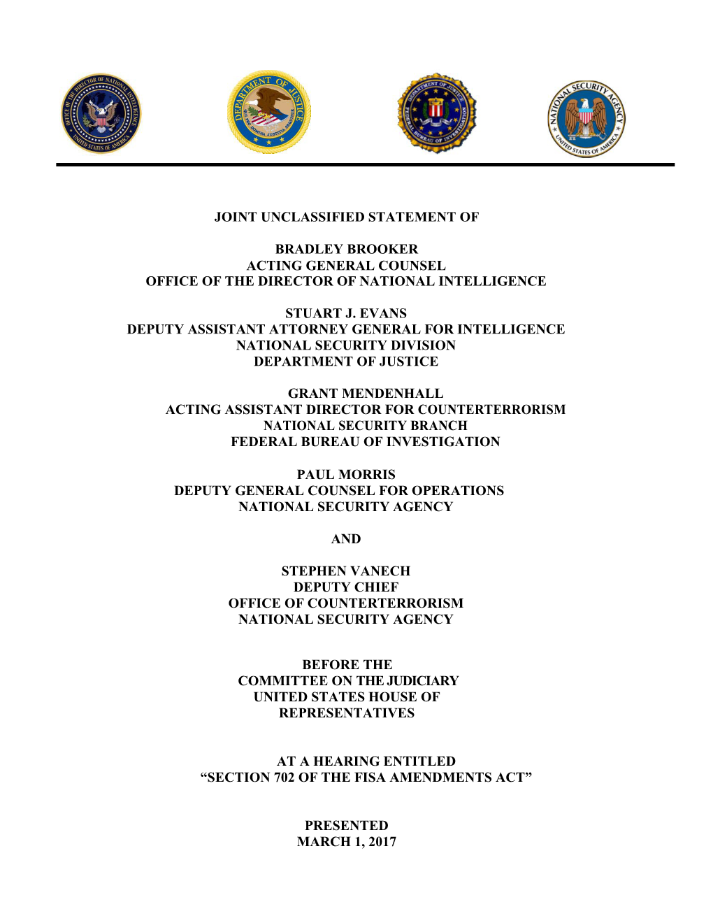 Joint Unclassified Statement Of