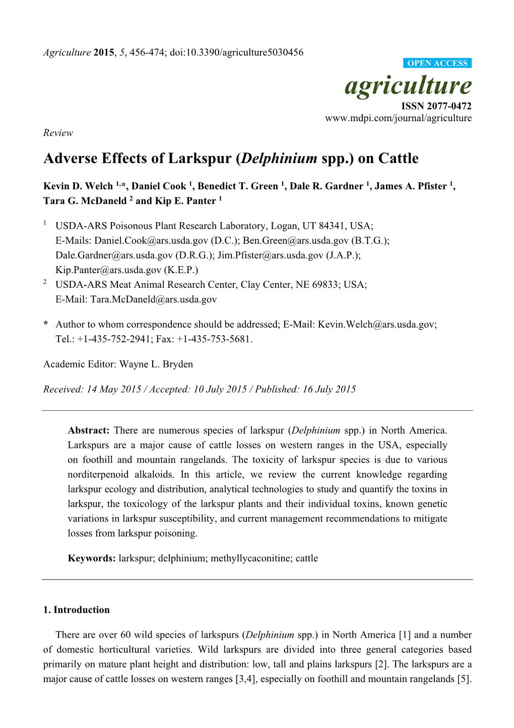 Adverse Effects of Larkspur (Delphinium Spp.) on Cattle