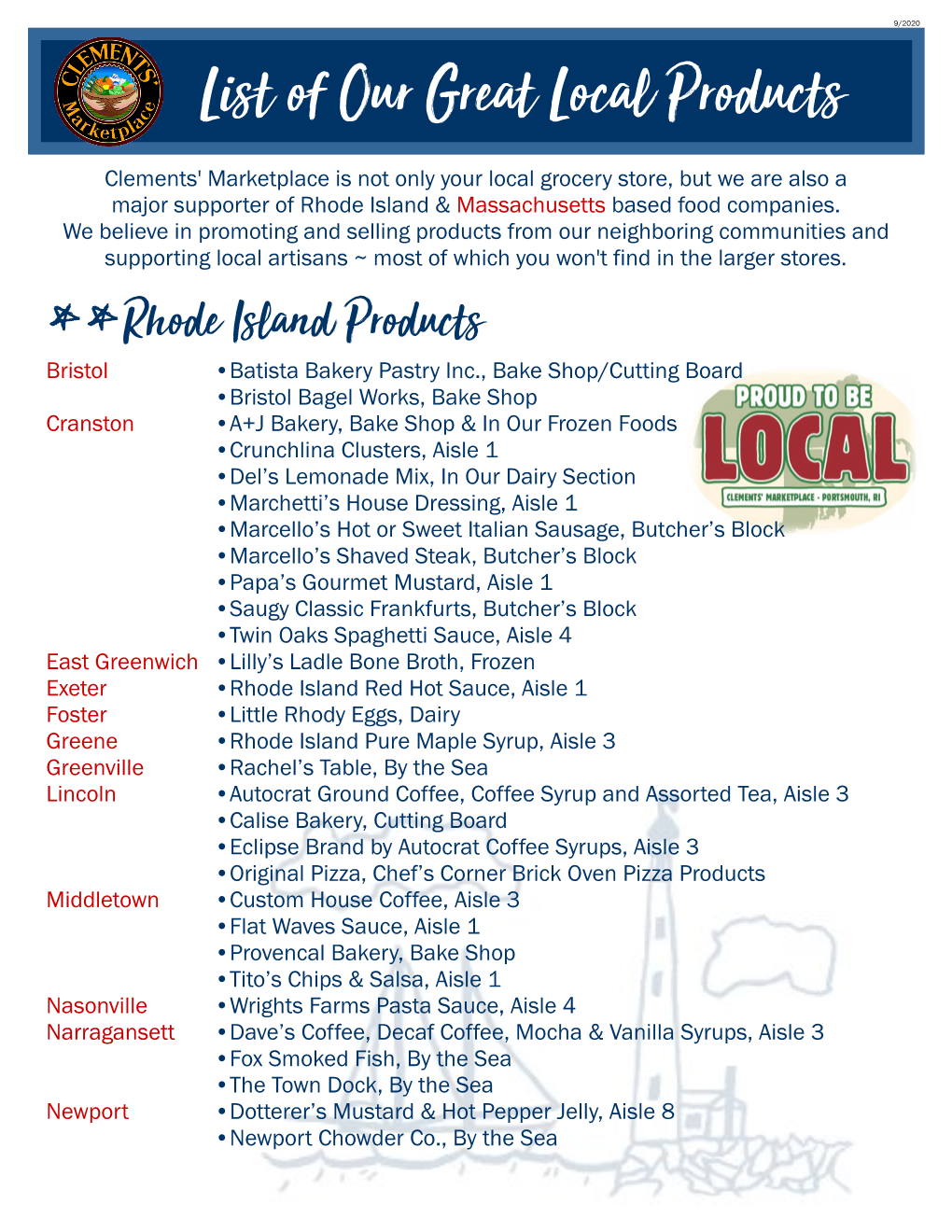 List of Our Great Local Products